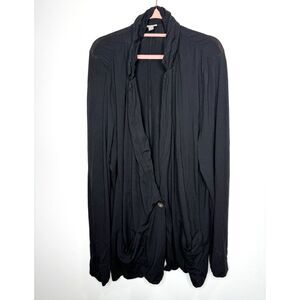 J Jill Cardigan Womens XL Black‎ Button Long Pockets Stretch Lagenlook Collared